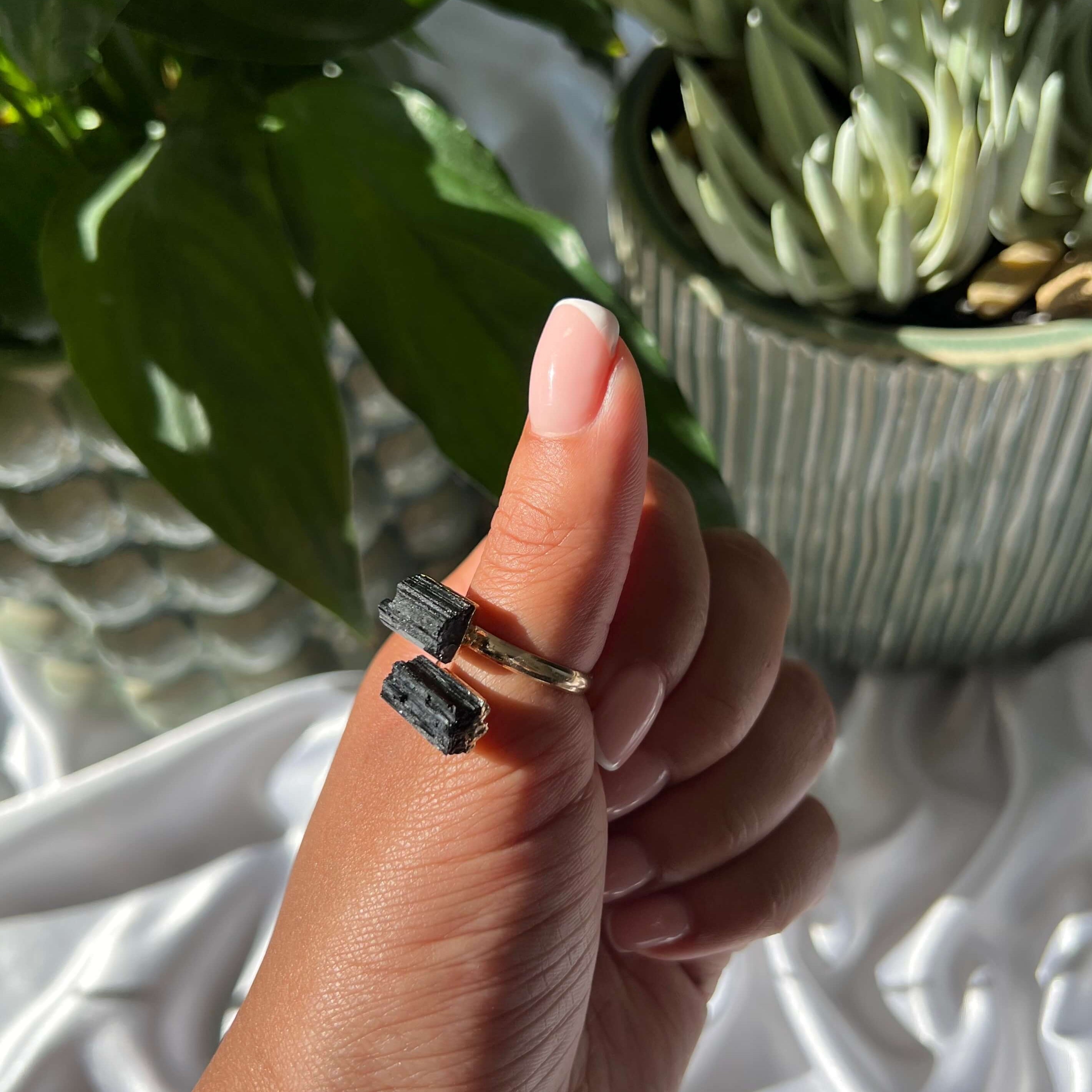 Natural Black Tourmaline Ring - Size 8 — Sivana